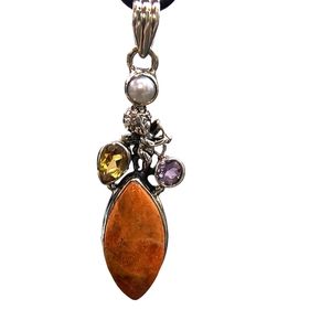 Sponge Coral, Gemstone & Sterling Silver Angel Pendant